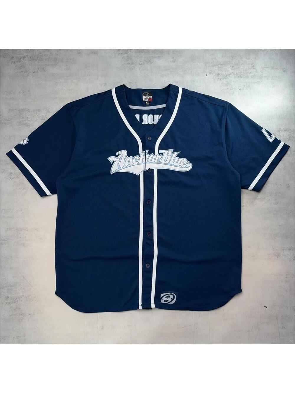 Y2K Navy Anchor Blue Grunge Skater Baseball Jersey